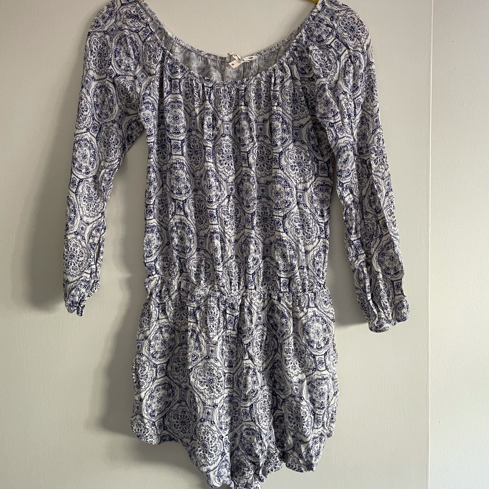 PacSun LA Hearts Purple & White Pattern Romper